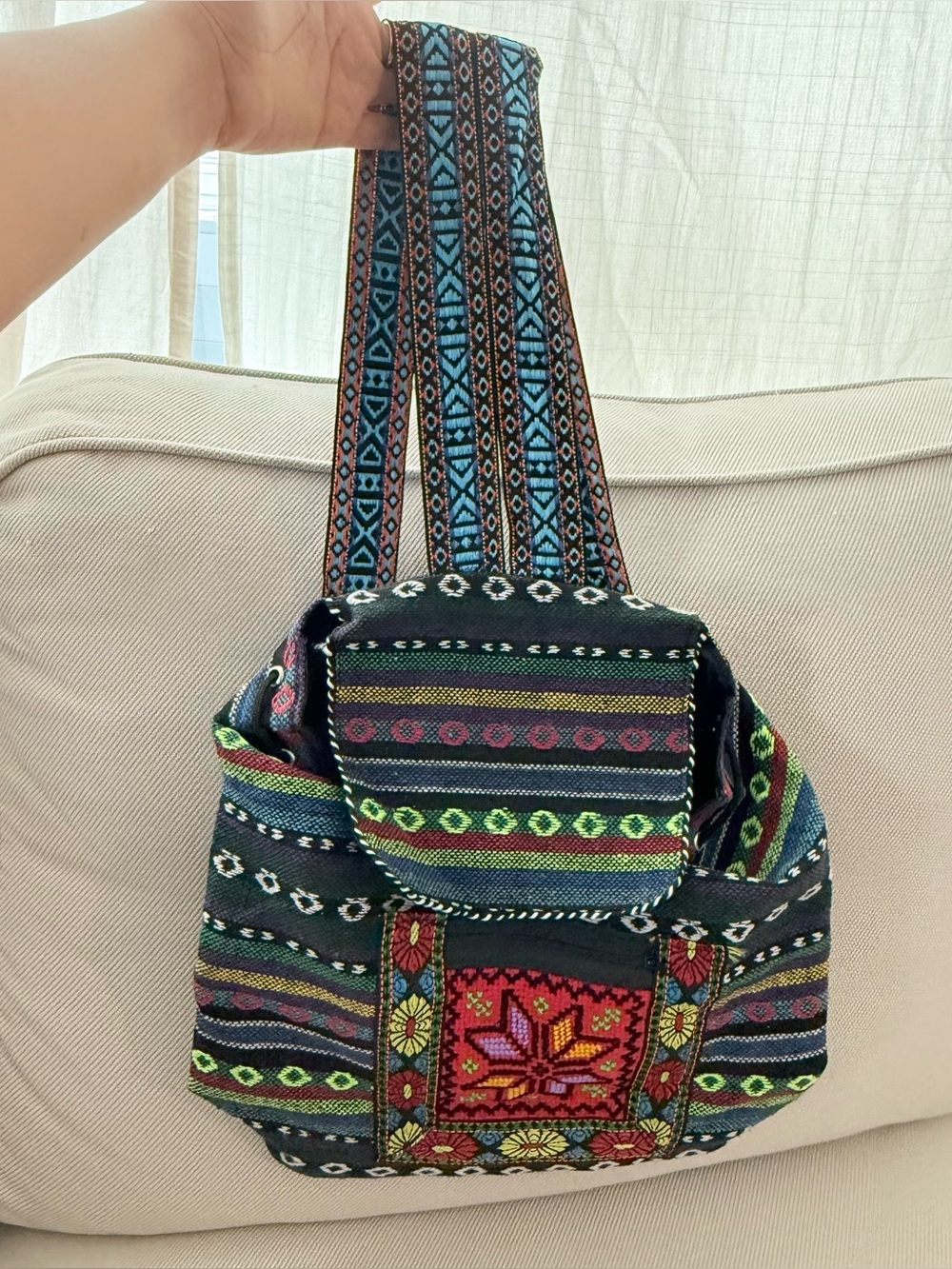 Boho Tribal Woven Mini Backpack Multi-Color Embroidered Festival Bag